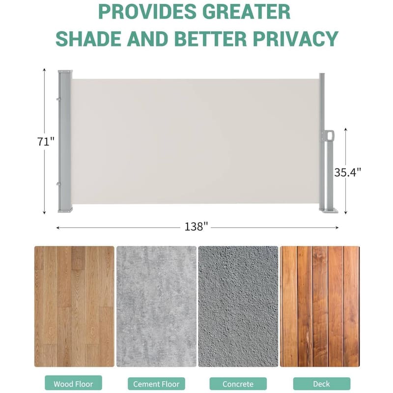 71 in x138 in Retractable Side Awning, Privacy Screen Protection Awning for Patio, Balcony and Pools - N/A