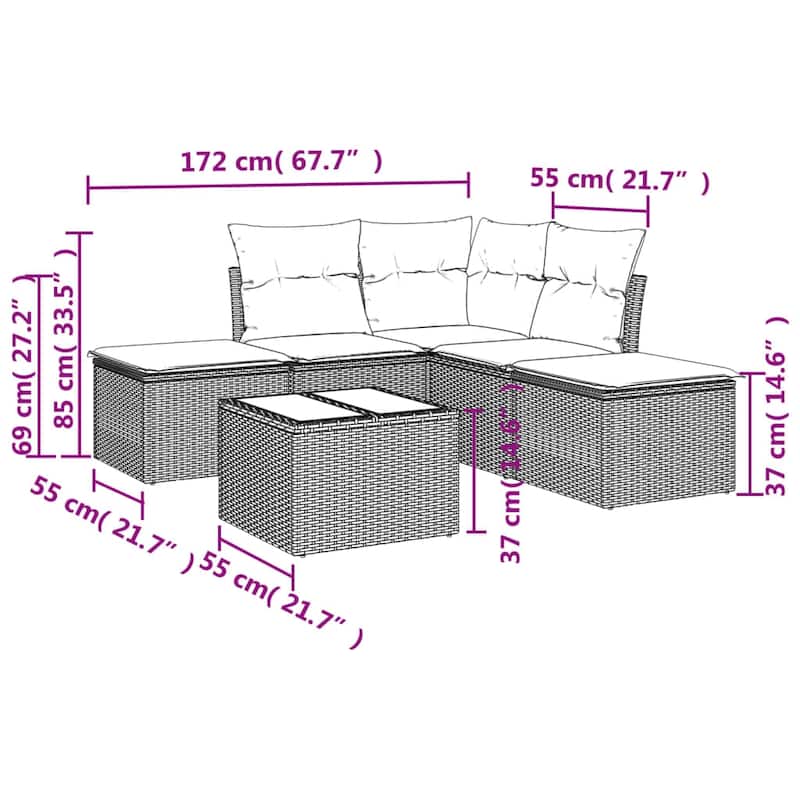 vidaXL Garden Sofa Set Brown - 24.4 x 24.4 x 27.2