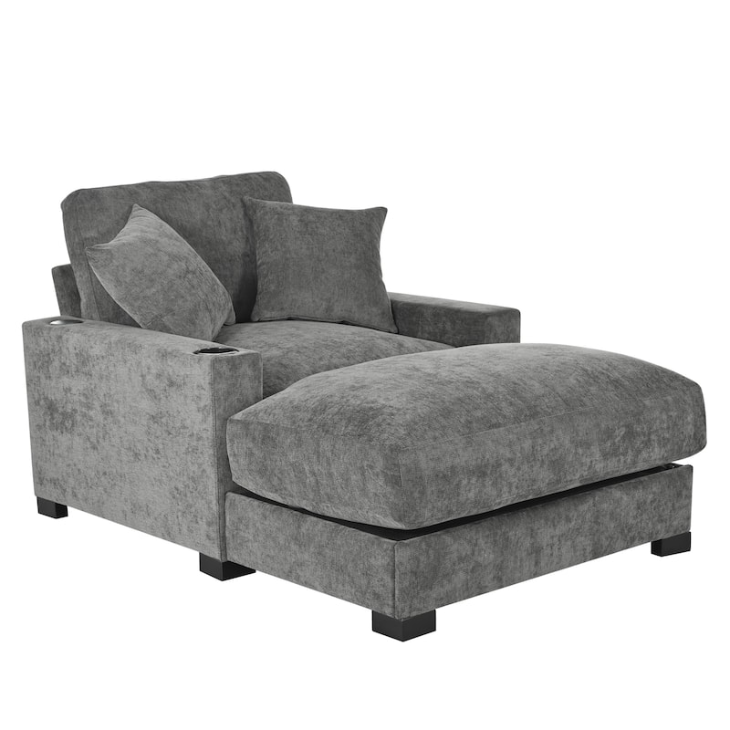 GDFStudio - Polyester 1-Seater 28.3" Chaise Lounge with Tufted Back and Arm