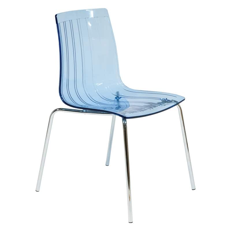 Ralph Modern Acrylic Blue Transparent Plastic Accent Side Dining Chair with Metal Legs for Dining Room & Kitchen