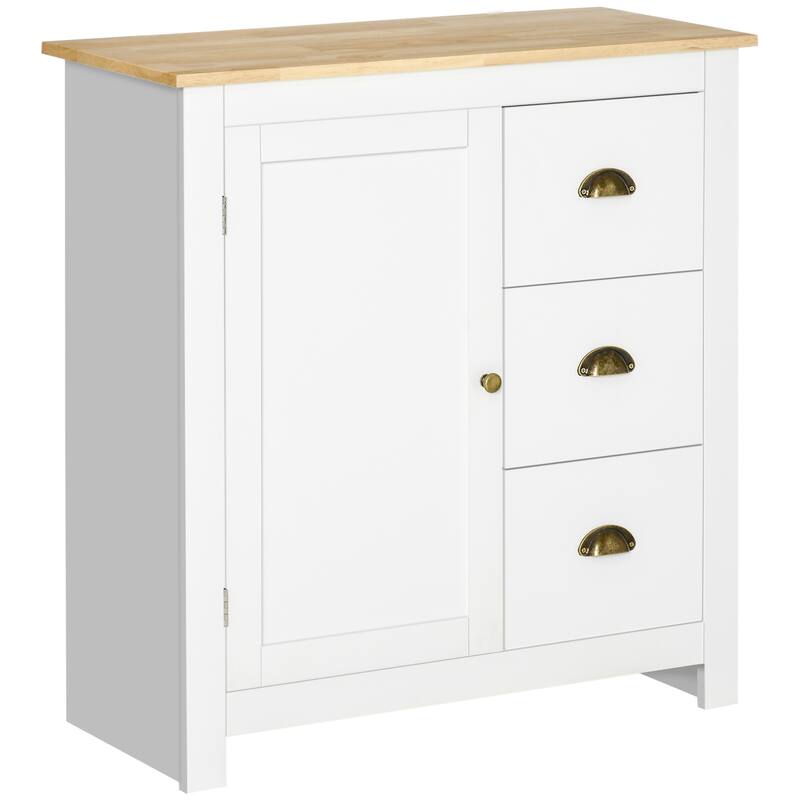 HOMCOM Modern Floor Cabinet, Storage Sideboard, Kitchen Buffet Table w/ Rubberwood Top, 3 Drawers and Cabinet