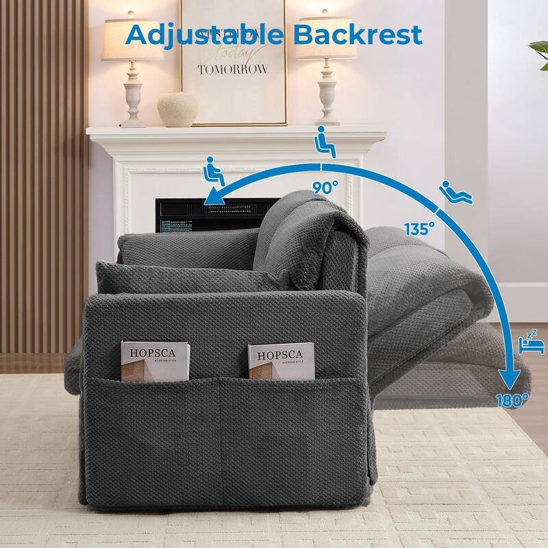 Mixoy Convertible Sofa Bed with Memory Foam Mattress, Queen Size, Beige/Grey, Adjustable Backrest