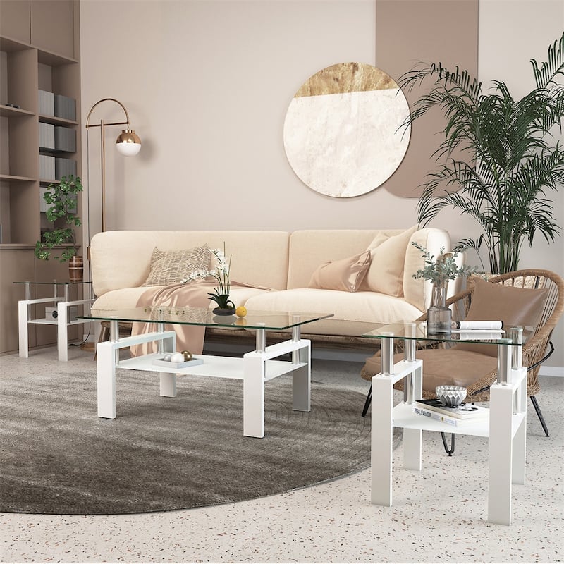 Modern Tempered Glass End Table (Set of 2)