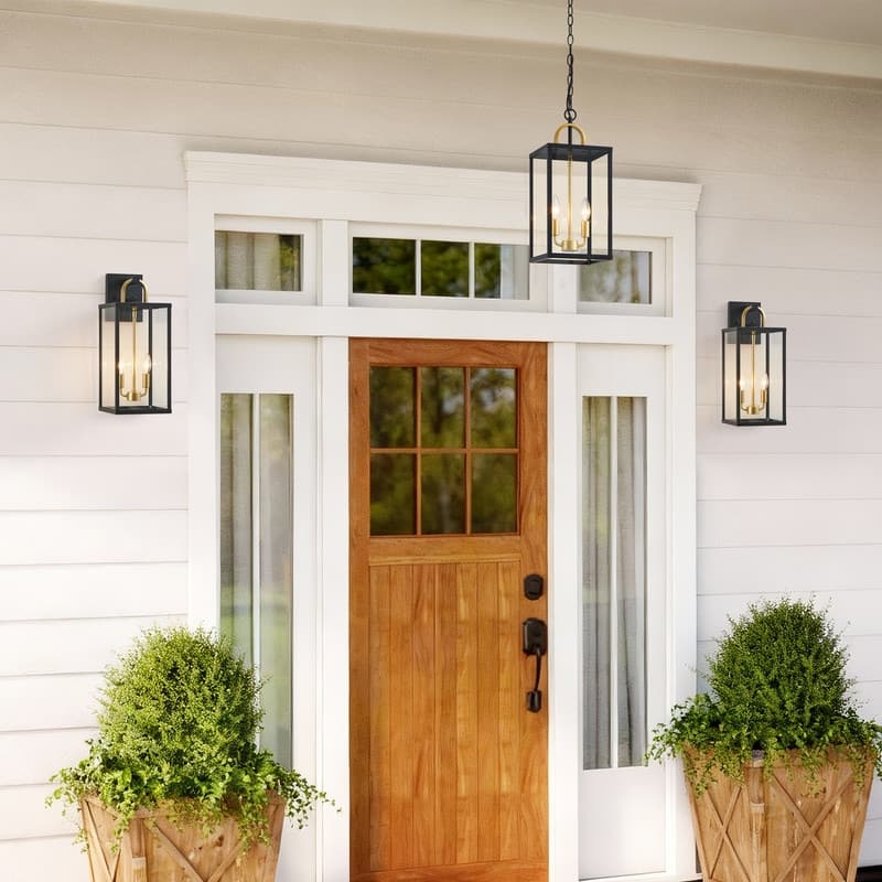 KAWOTI 2-Light Black & Gold Outdoor Pendant Light - W8.25" x H19.25"(MaxH60.75")