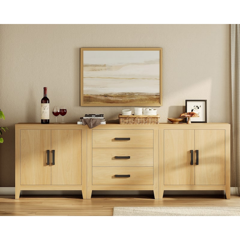 WAMPAT Buffet Cabinet with Drawers & Doors - Oak