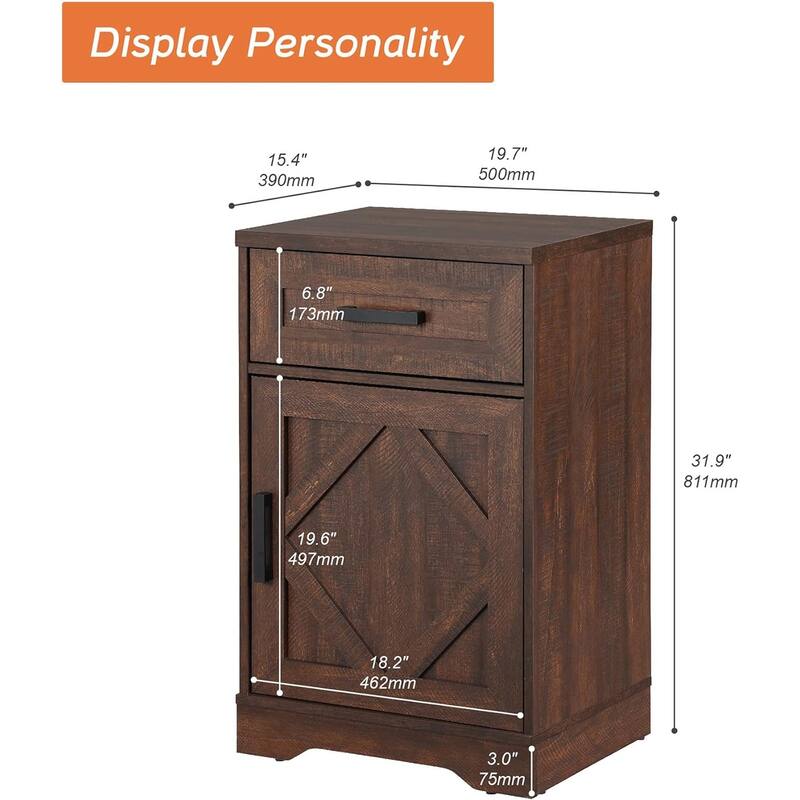 WAMPAT Nightstand with 1 Drawer&1 Door for Bedroom, Living Room