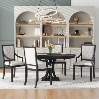 5 Piece Extendable Round Dining Table Set, Compact Table Set with ...