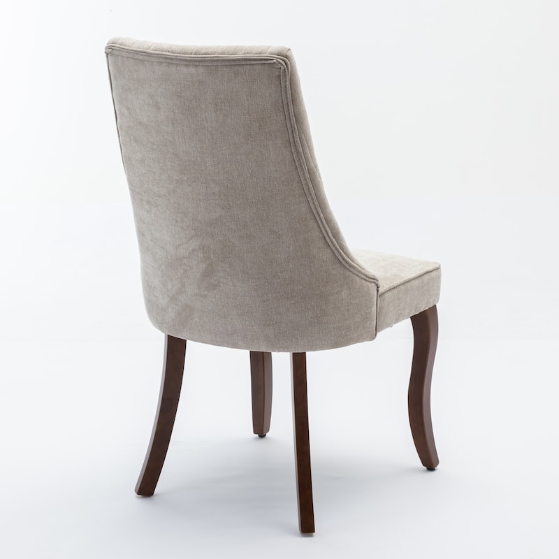 Anmytek Light Beige Tufted Dining Chairs Set of 2 Upholstered with Wood Legs Modern Farmhouse Kitchen