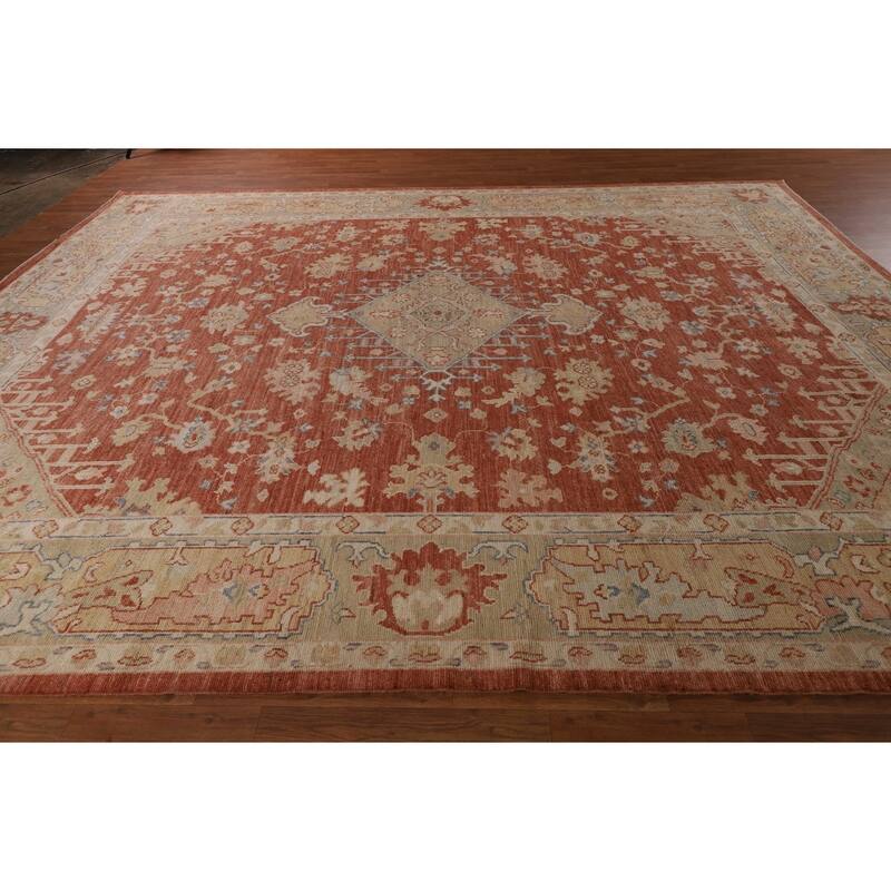 Vegetable Dye Oushak Turkish Large Rug Orange Hand-Knotted Wool Carpet - 10'8"x 13'6"