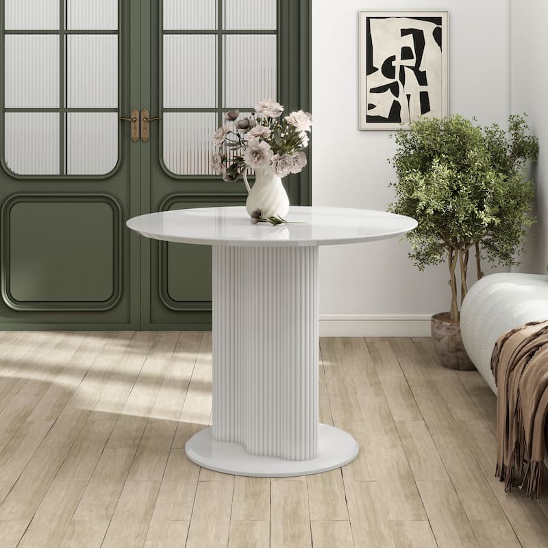 Furniture of America Astra Modern Wood Round Dining Table with Fluted Base - Glossy White