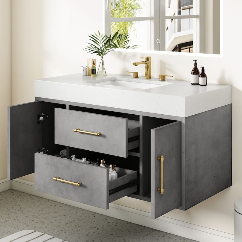 Moasis 40"/48" Wide Floating Wall Mounted Bathroom Vanity with 2 Drawers & 2 Storage Cabinet