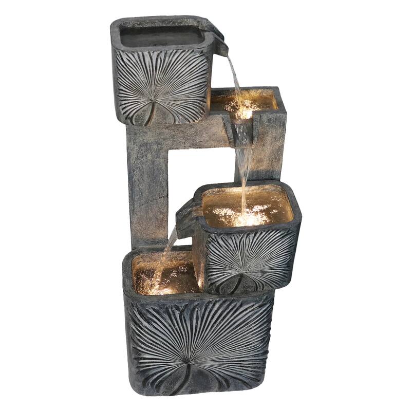 LED Lighted Square Cascading Outdoor Garden Water Fountain - 35"