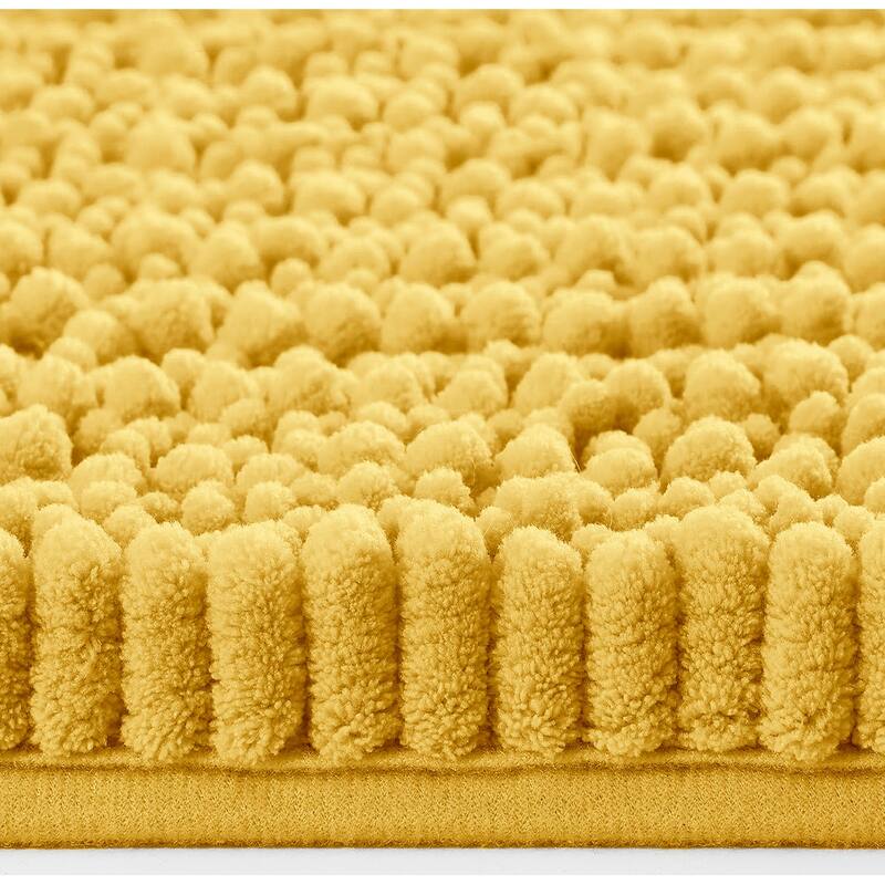 Large 2 Piece Set Lemon Yellow Soft Cozy Plush Chenille Bath Mat Bathroom Rug