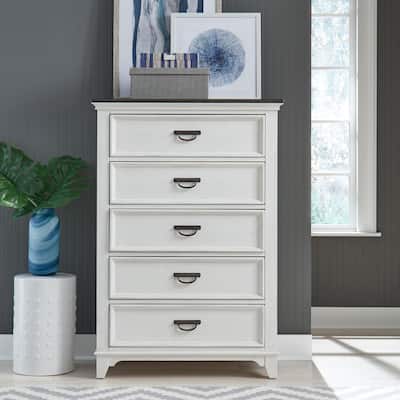 Allyson Park Wirebrushed White & Charcoal 5 Drawer Chest