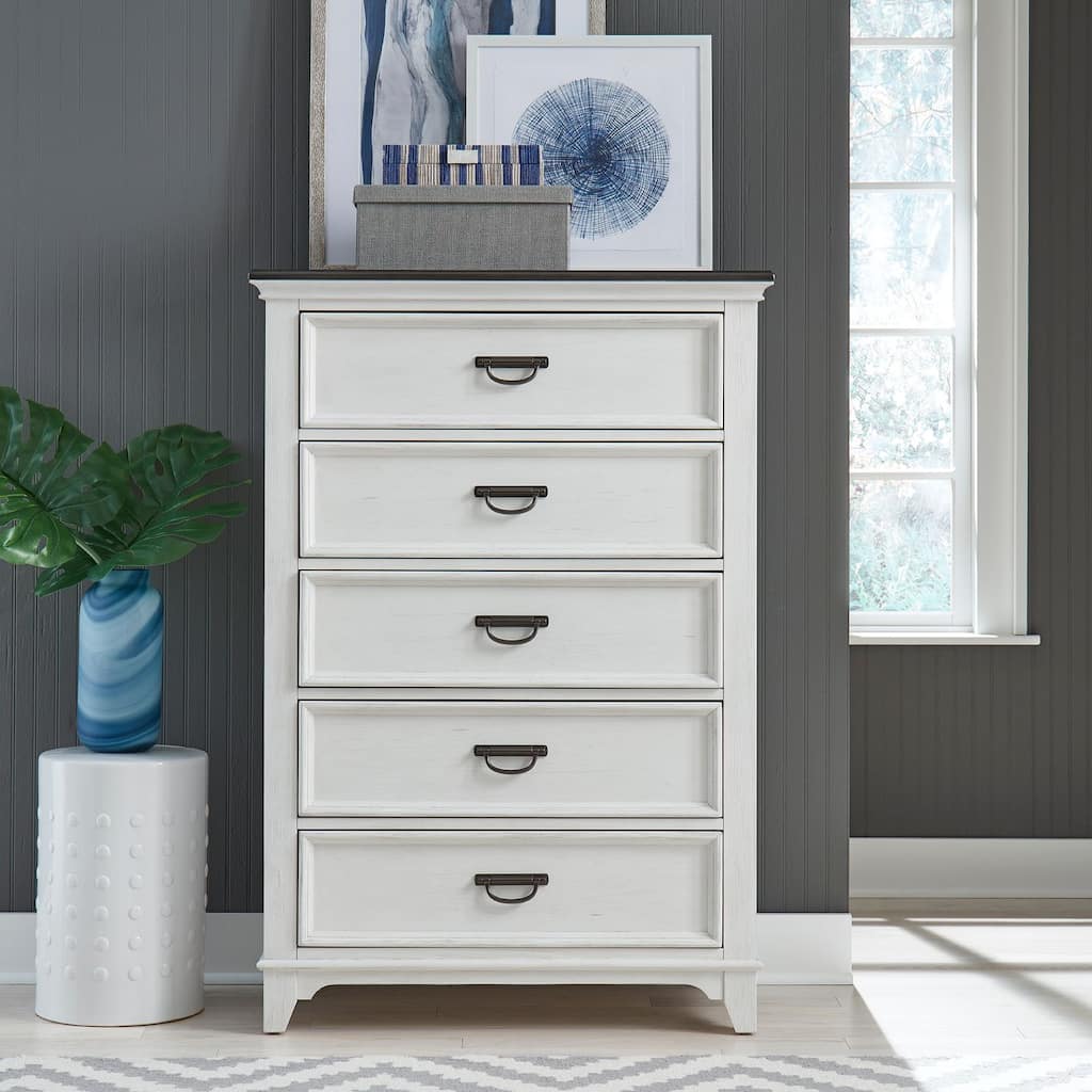 Allyson Park Wirebrushed White & Charcoal 5 Drawer Chest