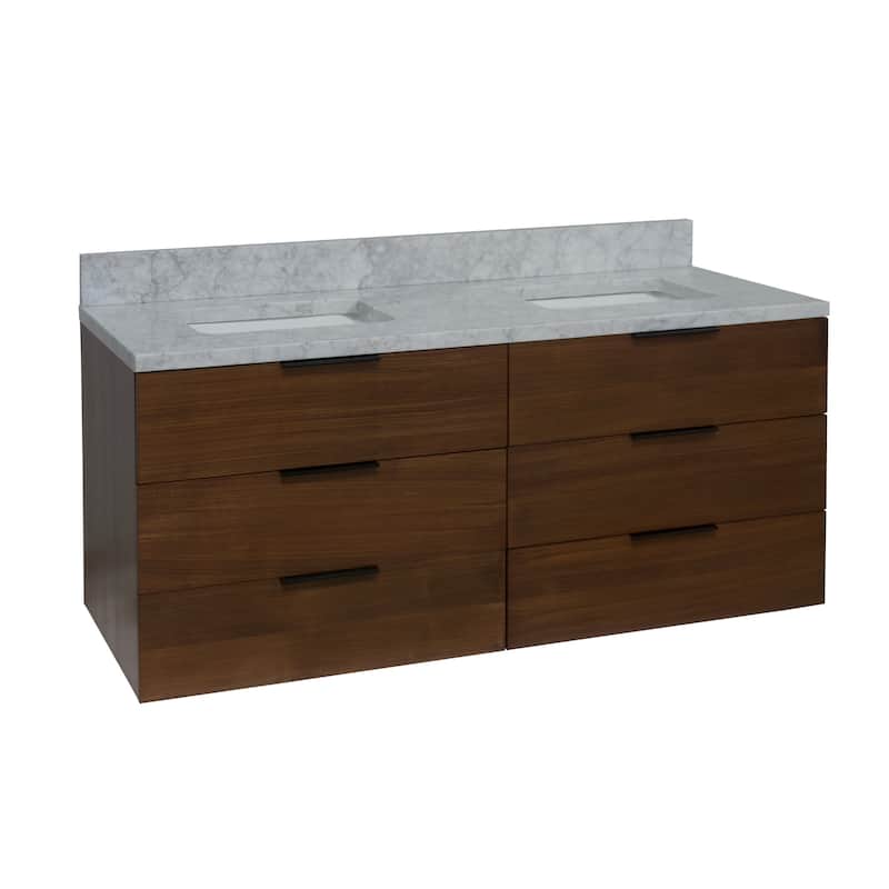 KitchenBathCollection Oslo 60" Floating Wall-Mounted Double Bathroom Vanity with Carrara Marble Top