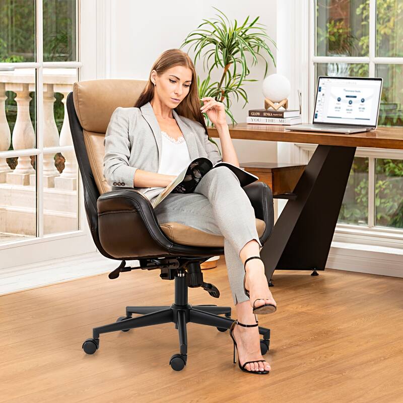 Glitzhome 48-inch Two-tone High Back Gaslift Ergonomic Executive Swivel Home Office Chair - 43.75"-47.75"H