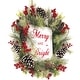 preview thumbnail 2 of 6, Fraser Hill Farm 26-Inch Frosted Wreath with Pinecones, Red Berries, and Merry Christmas Sign - Multi