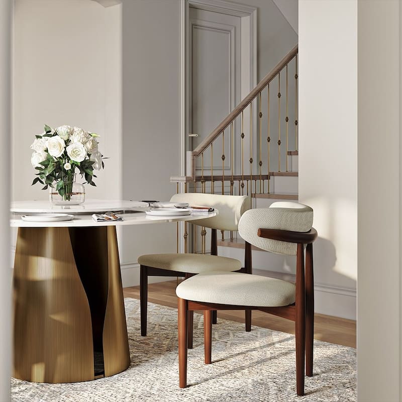 Modern Round White Dining Table，Sintered Stone Tabletop, Solid Black Carbon Steel Base