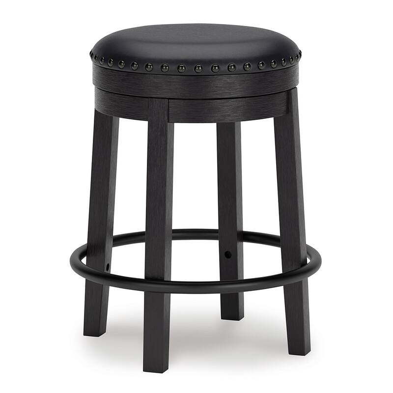 Becy Counter Height Swivel Stool, 24 Inch, Black Faux Leather Seat