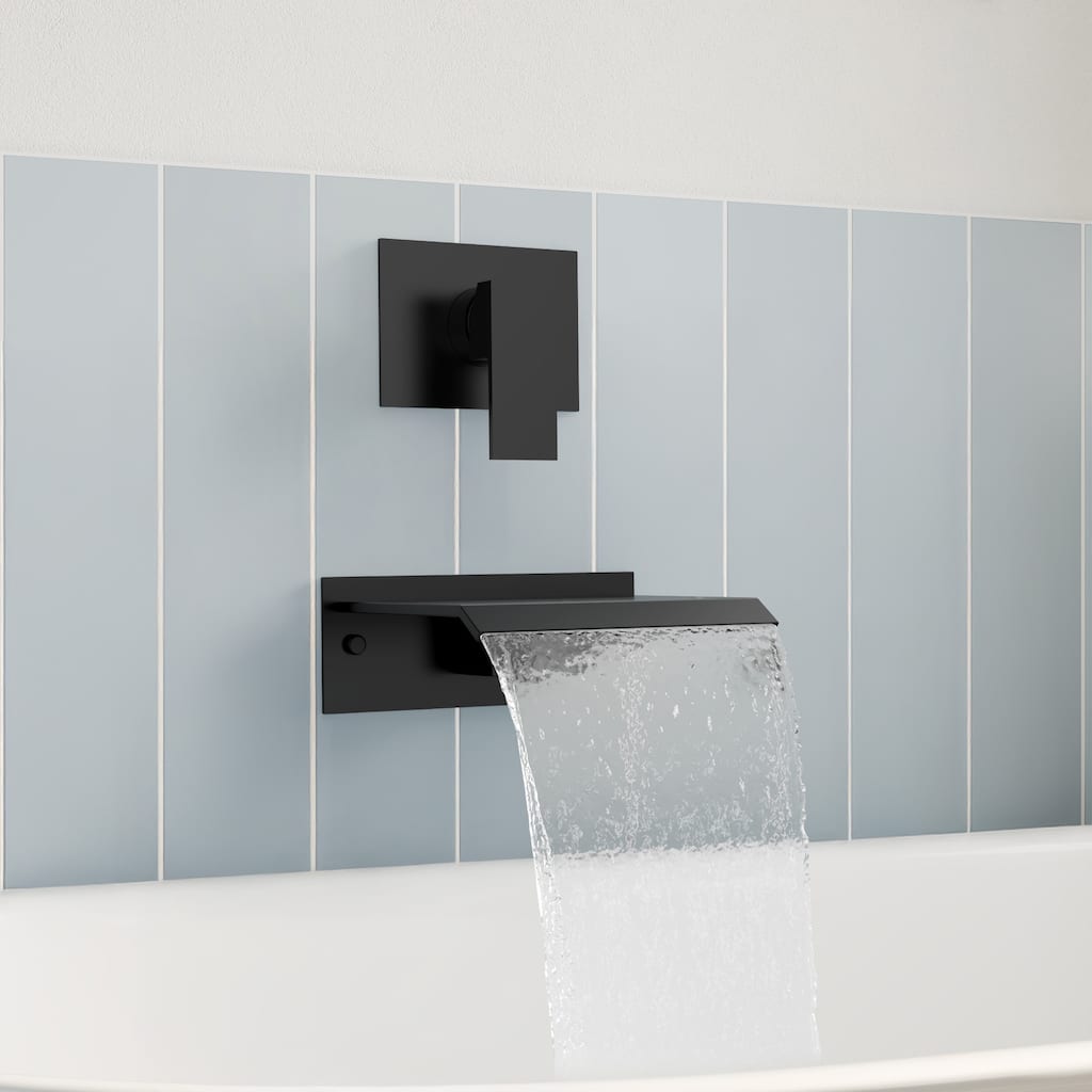GRANDJOY Wall Mount Waterfall Bathtub Faucet with Single Handle Control Solid Copper Body and High Flow Design