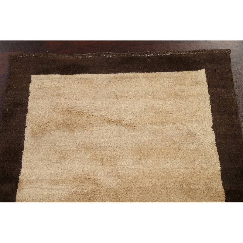 Hand Knotted Oriental 100% Wool Carpet Modern Contemporary Beige & Ivories Gabbeh Area Rug - 4' 9'' X 3' 4''