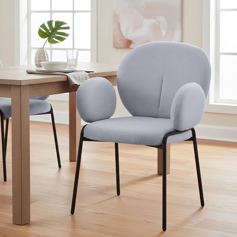 Celestial Modern Boucle Upholstered Accent Side Dining Chairs with Black Iron Legs for Living/Dining Room (Set of 4)