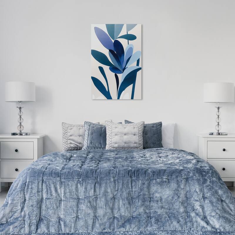 Wynwood Studio Abstract Plant Elegance Blue and Modern & Contemporary Wall Art Canvas Print - 36 x 24