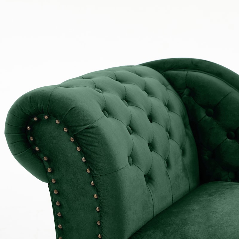 Christopher Knight Home - Bressi Modern Velvet Upholstered Chaise Lounge with Tufted Backrest, Nailhead Trim & Pillow