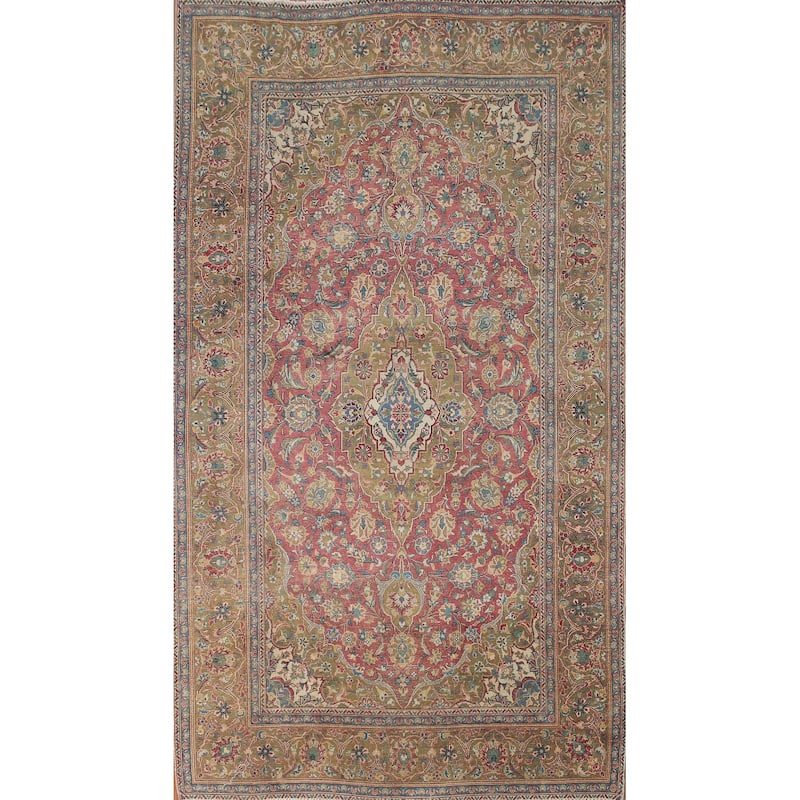 Kashan Vegetable Dye Persian Antique Area Rug Handmade Wool Carpet - 6'5" x 10'5"