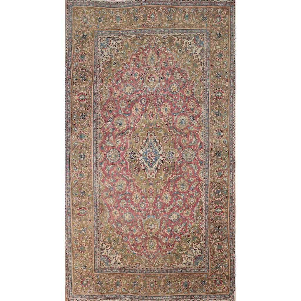 Kashan Vegetable Dye Persian Antique Area Rug Handmade Wool Carpet - 6'5" x 10'5"