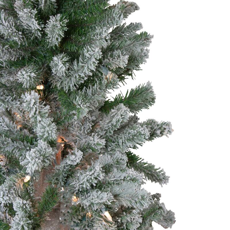 3 Slim Flocked Alpine Artificial Christmas Trees 5' Clear Lights - 5 Foot