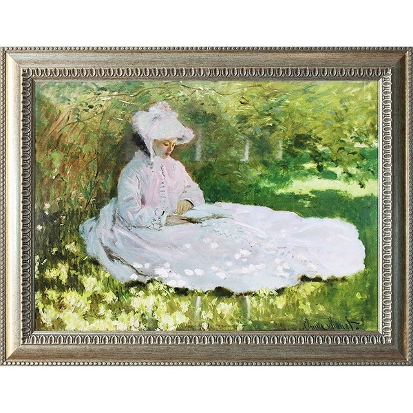 A Woman Reading by Claude Monet Oil Painting Silver Frame 29 x 23 Framed Painting. Opens flyout.