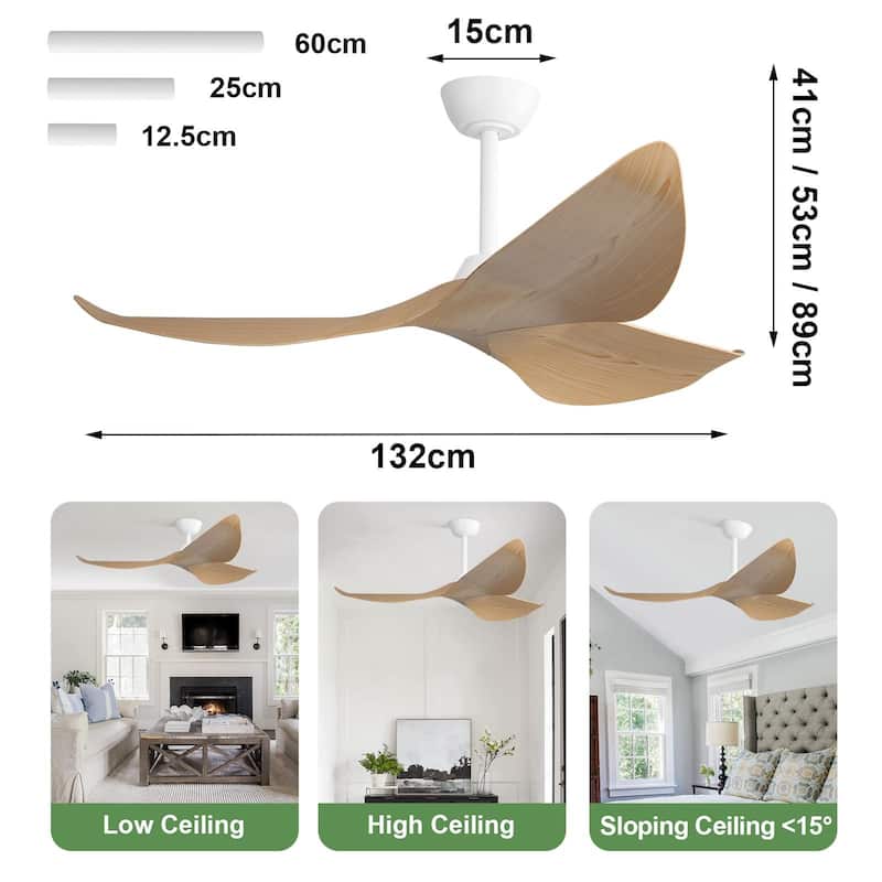 Sofucor 52inch Farmhouse Vintage Ceiling Fan with Wave-shaped curved Blades, Remote Control,Without Light - 52 Inches