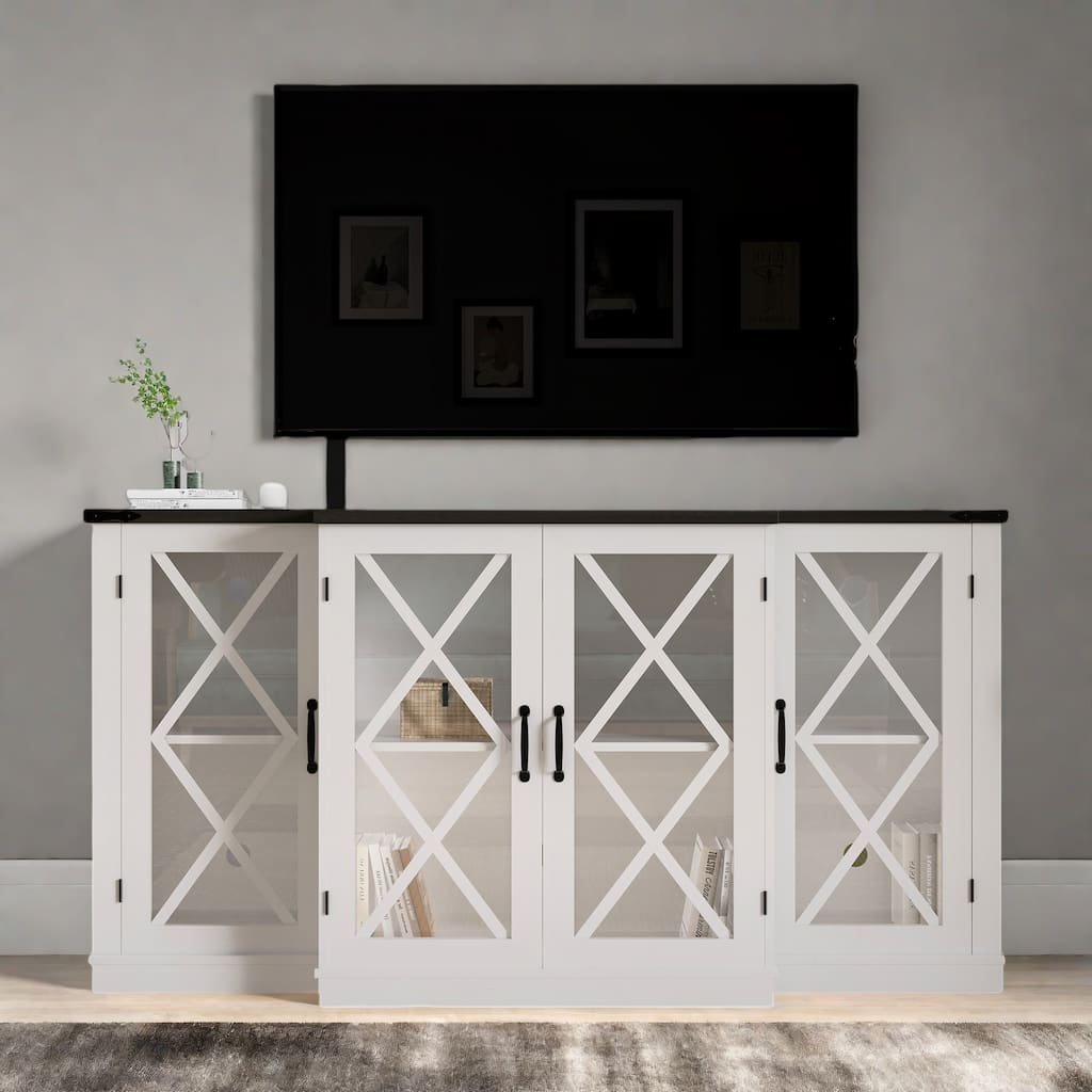 62.99" TV Stand with X-Design Barn Doors with 4 Storage Cabinets and Cable Management