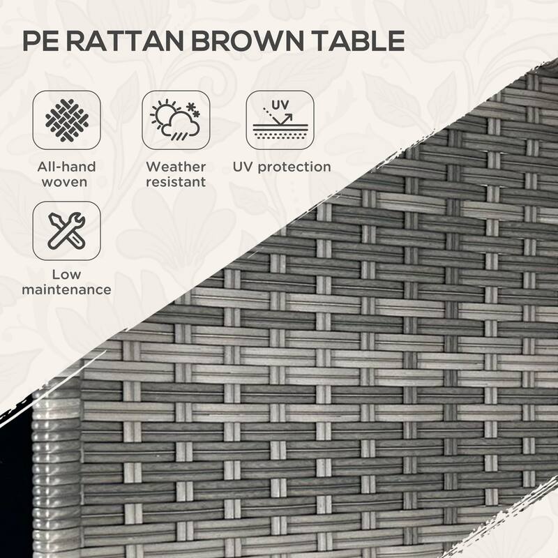 Rattan Side Table,Outdoor End Table with Storage Shelf,Coffee Table with Tempered Glass Top