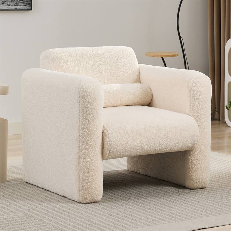 Modern Fabric Upholstered Accent Chair with Back and Pillow
