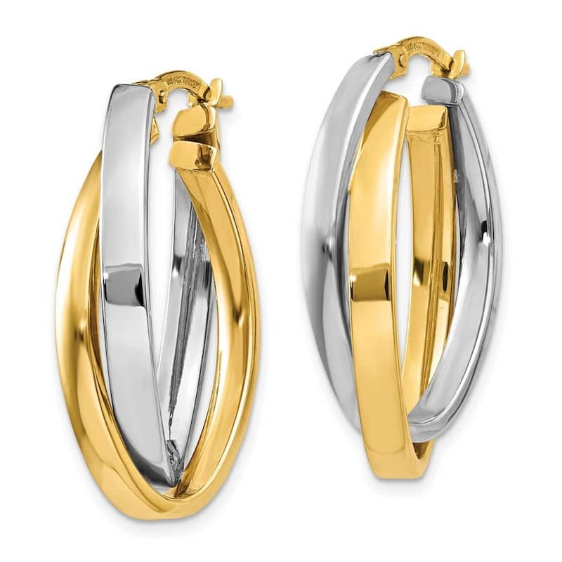 Curata 14K Two Tone Polished Tube Gold Oval Hoop Earrings (7mm x 14mm)