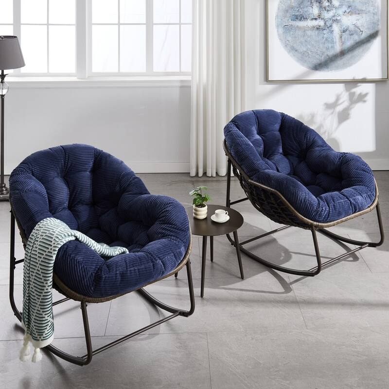 Rocker Recliner Chair Rattan Rocking Chair with Padded Cushion