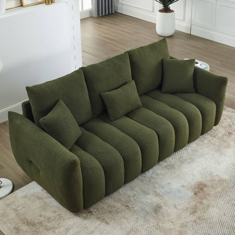 82'' Fabric 3-Seater Sofa with Plush Back Pillows, Solid Wood Frame, and Comfortable Foam Cushions