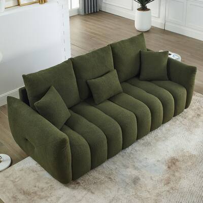 Teddy Fabric Cloud Sofa Couch, 3 Seater Sofa with 3 Back Pillows & 3 Cushions, Upholstered Sofa with Solid Wood Frame