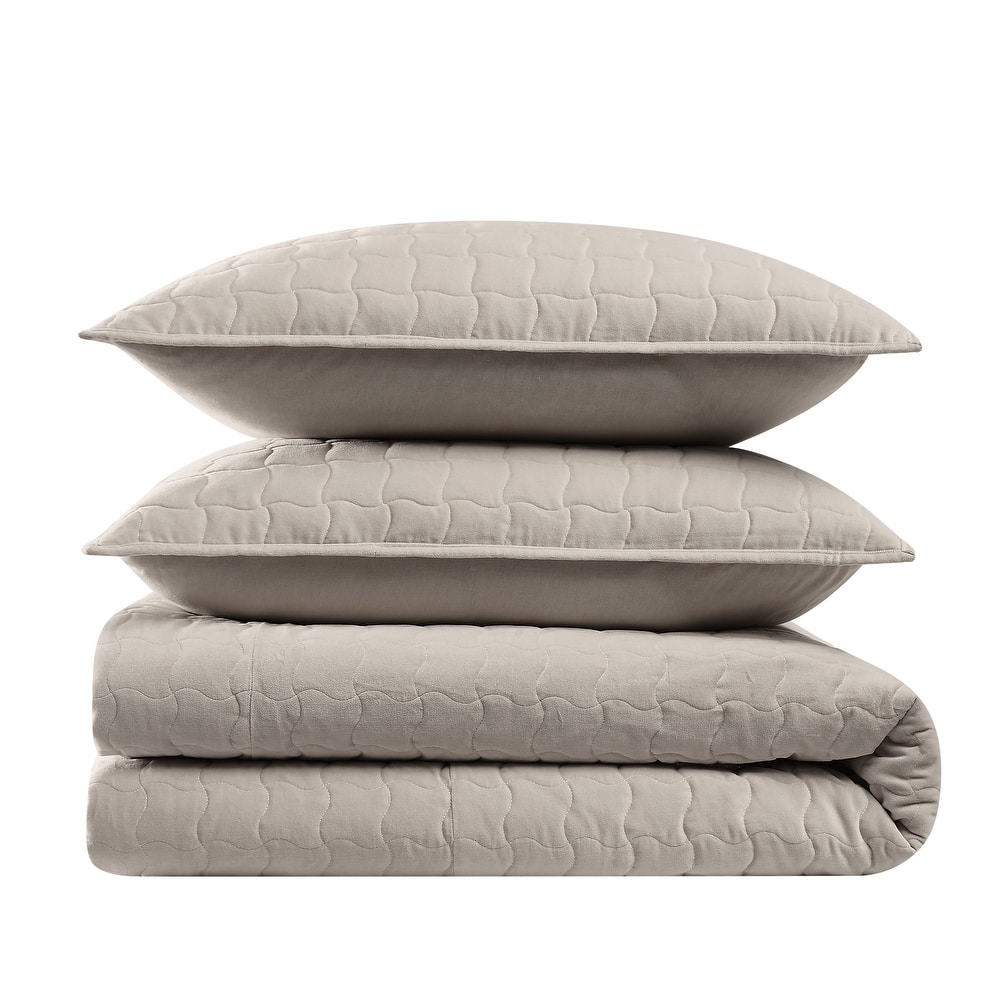 Brooklyn Loom Matte Cotton Velvet Wavy Square Quilt Set