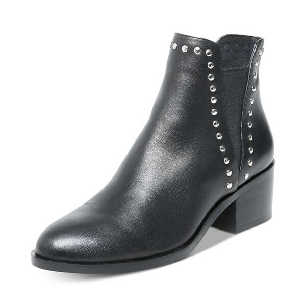 black leather almond toe booties