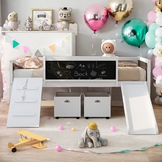 Modern Twin size Loft Wood Bed With Two Storage Boxes With Climbing Frame And Rope for Home