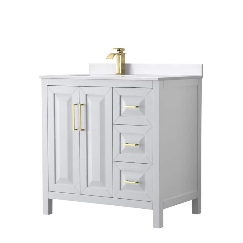 Wyndham Collection WCV252536S-Left-VCA-MXX Daria 36" Free Standing - White / White Cultured Marble Top / Brushed Gold