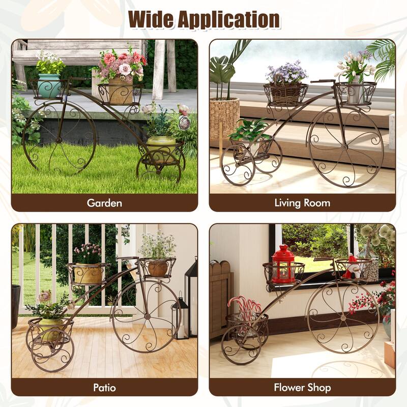 Gymax 3-Tier Bicycle Plant Stand w/ Hollowed Baskets Metal Flower Pot
