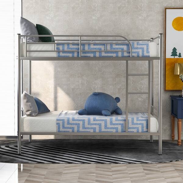 slide 2 of 14, Contemporary Twin over Twin Metal Bunk Bed with Solid Stability, Save Space or Split Into 2 Beds, Crafted for Safety, Silver Silver