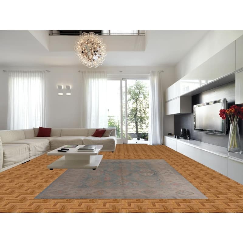 Hand Knotted Oriental 100% Wool Carpet Transitional Geometric Navy Blue & Blues Oushak Area Rug - 12' 3'' X 9' 0''