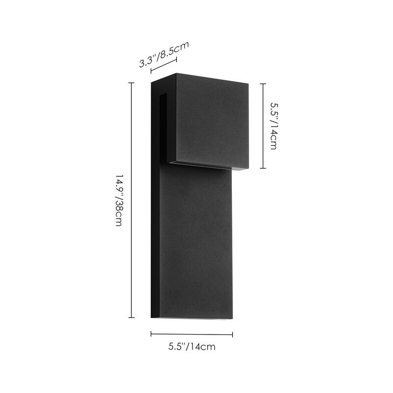 2-Light Modern Black Rectangle Metal Integrated LED Outdoor Wall lights for Front Porch - 5.5 in. W x 15 in. H x 3.3 in. D