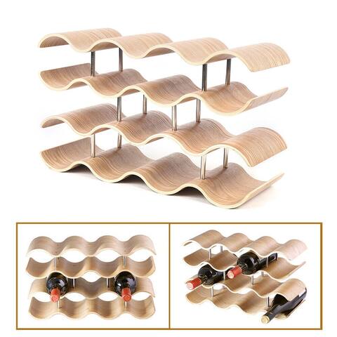 14 Bottles Countertop Wave Wooden Wine Rack